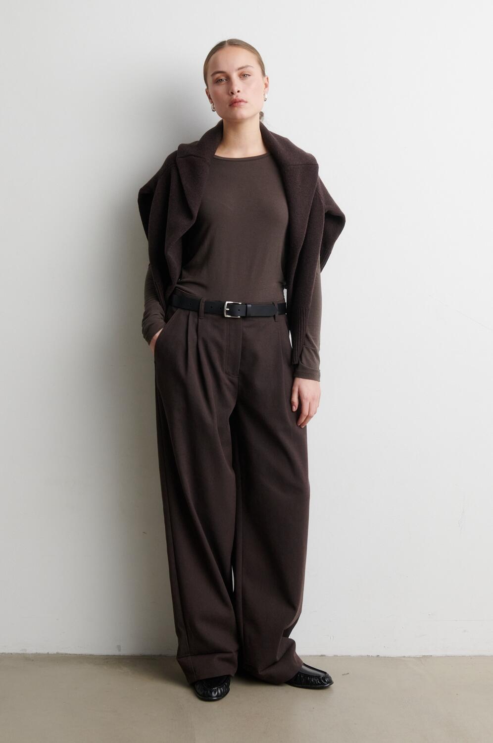 Matima O-Neck langærmet t-shirt - Mid Brown Melange